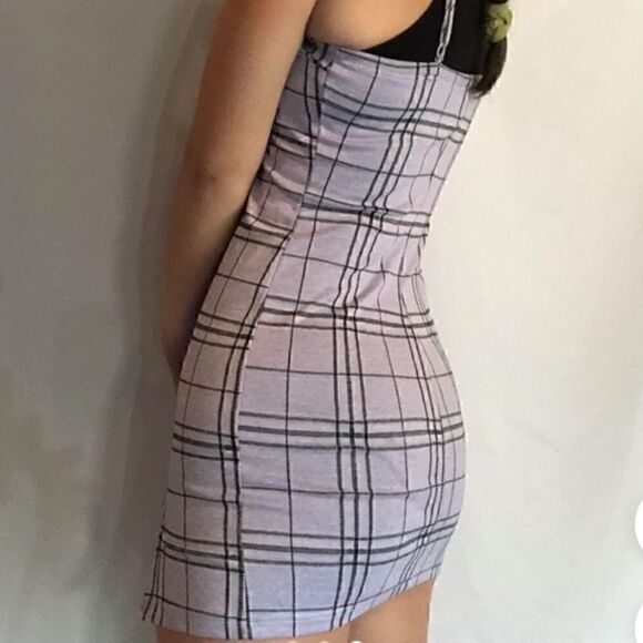 Purple Lavender Plaid Mini Stretchy Adjustable Straps Dress - Picture 4 of 9